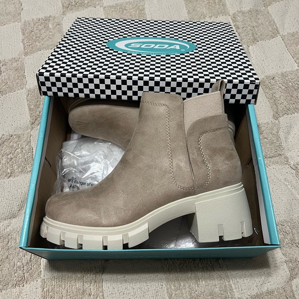 Soda Taupe Suede Ankle Boots with Chunky Sole